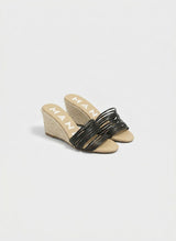 Multi Bands Mule Wedge Espadrilles Black