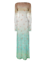 - Long Cover-up Dress in Lamé Viscose with Dégradé Spiderweb Motif and Embroidery 44 / Color Apoella