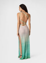 - One-Shoulder Dress in Lamé Viscose with Dégradé Spiderweb Motif 42 / Color Apoella