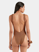 Square Neck Low Back One Piece Metallic Cocoa
