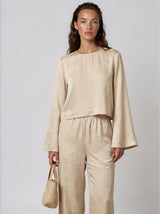 Blouses APLA Sigma Wrinkle Crop Top Beige Apoella