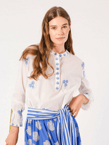 Blouses Nimo With Love Broom Long Sleeve Top White/Blue Shells Apoella