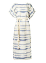 Caftans Ancient Kallos Posidonia Woven Belted Caftan Striped Blue/Sand S/M / Blue Apoella