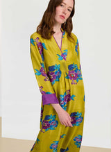 Caftans Lisa Corti Radha Habutai Silk Caftan Green Gold M / Gold Apoella