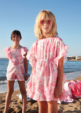 Caftans Marie Raxevsky Ruffle Sleeves Playsuit Jungle Pink Apoella