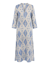 Caftans Nimo With Love Sapphire Long Sleeve Caftan Blue Ikat M / Ikat Blue Apoella