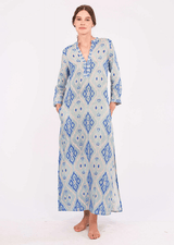 Caftans Nimo With Love Sapphire Long Sleeve Caftan Blue Ikat M / Ikat Blue Apoella