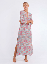 Caftans Nimo With Love Sapphire Long Sleeve Caftan Ikat Sorbet M / Ikat Sorbet Apoella
