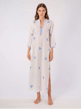 Caftans Nimo With Love Sapphire Long Sleeve Caftan White/Blue Shells Embroidery M / White Apoella