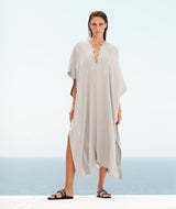 Caftans Zeus n Dione Limpet Lace Up Textured Silk Caftan Silver 38 / Tunic Apoella