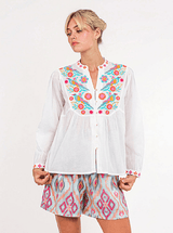 Catnep Long Sleeve Top White/Sorbet Bird Embroidery