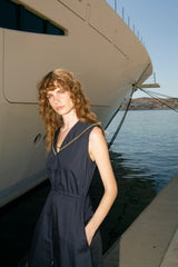 Dresses Ancient Kallos Desis Embroidered Cotton Sailor Tie Midi Shirtdress Navy Blue Apoella