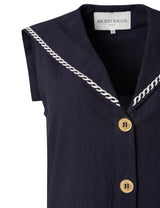 Dresses Ancient Kallos Desis Embroidered Cotton Sailor Tie Mini Dress Navy Blue/White S / Navy Blue Apoella