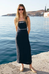 Dresses Ancient Kallos Desis Embroidered Linen Backless Dress Navy Blue S / Navy Apoella