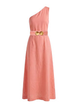Dresses Ancient Kallos Ino Linen One Shoulder Dress Golden Shell Buckles Salmon Pink Apoella