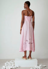 Dresses Ancient Kallos Little Venice Linen Cut Embroidered Cocktail Dress Lilac Apoella