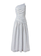 Dresses Ancient Kallos Riviera One Shoulder Midi Ruched Dress Greek Blue/Gold Apoella