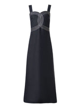 Dresses Ancient Kallos Selini Cord Embroidered Linen Midi Dress Navy Blue Apoella