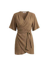 Dresses APLA Psi Crinkled Mini Wrap Dress Taupe Apoella