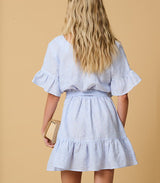 Dresses Apoella Amaryllis Linen Ruffle Mini Dress Striped Sky Apoella