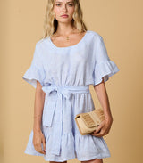 Dresses Apoella Amaryllis Linen Ruffle Mini Dress Striped Sky Apoella
