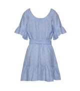 Dresses Apoella Amaryllis Linen Ruffle Mini Dress Striped Sky Apoella