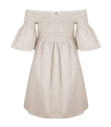 Dresses Apoella Arianna Smocked Bell Sleeve Mini Dress Striped Beige Apoella