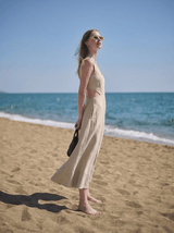 Dresses APOELLA Evy Cut Out Linen Long Dress Beige Apoella