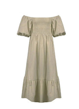 Dresses Apoella Ophelia Smocked Maxi Puff Sleeve Dress Striped Khaki Apoella