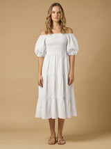 Dresses Apoella Ophelia Smocked Maxi Puff Sleeve Dress White Apoella