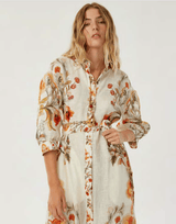 Dresses Borgo De Nor Bianca Linen Shirtdress Sun Fire Garden - Cream 10UK / Sun Fire Garden Apoella