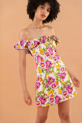 Dresses Borgo De Nor Nalani Cotton Off Shoulder Ruffled Mini Dress Peonia Pink Apoella