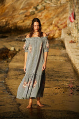 Dresses Evi Grintela Ira Off Shoulder Maxi Dress Blue/Red/White Stripes Apoella