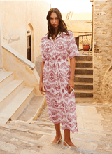 Dresses Evi Grintela Valerie Lace Midi Shirtdress Red/White Apoella