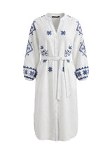Dresses Greek Archaic Kori Lefkada Belted Shirtdress White/Blue M / White Apoella