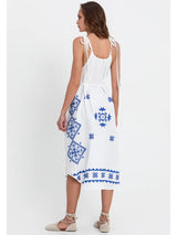 Dresses Greek Archaic Kori Lefkada Strap Long Dress White/Blue Apoella