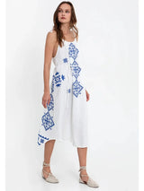 Dresses Greek Archaic Kori Lefkada Strap Long Dress White/Blue Apoella