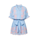 Dresses Juliet Dunn Blouson Dress Butterfly Embroidery Blue/Neon Pink Apoella