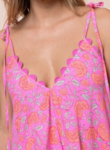 Dresses Juliet Dunn Ginkgo Floral Block Print Floaty Dress Fuchsia/Neon Red 1 / Fuchsia Apoella