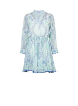 Dresses Juliet Dunn Long Sleeve Beach Dress Ginkgo Print & Ric Rac Aqua/blue Apoella