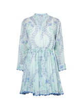 Dresses Juliet Dunn Long Sleeve Beach Dress Ginkgo Print & Ric Rac Aqua/blue Apoella