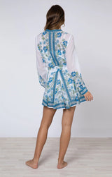 Dresses Juliet Dunn Long Sleeve Godet Dress Rose Border Print White/blue/aqua Apoella