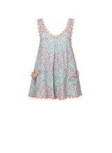 Dresses Juliet Dunn Low Back Dress Ditzy Block Print With Ric Rac Aqua/Neon Red ONE SIZE / Aqua Neon Red Apoella