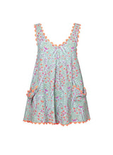 Dresses Juliet Dunn Low Back Dress Ditzy Block Print With Ric Rac Aqua/Neon Red ONE SIZE / Aqua Neon Red Apoella