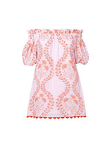Dresses Juliet Dunn Off-shoulder Mini Dress Ginkgo Block Print & Ric Rac Pale Pink/Red Apoella