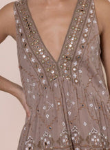 Dresses Juliet Dunn Open Back Mini Dress In Mosaic Print With Mirror Embroidery Mocha Apoella
