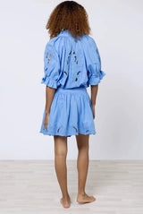 Dresses Juliet Dunn Poplin Blouson Dress With Cut-out Embroidery Periwinkle Apoella