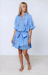 Dresses Juliet Dunn Poplin Blouson Dress With Cut-out Embroidery Periwinkle Apoella