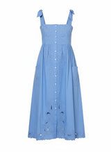 Dresses Juliet Dunn Poplin Tie Shoulder Dress With Cut-out Embroidery Periwinkle Apoella
