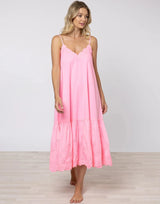 Dresses Juliet Dunn Poplin V-neck Midi Dress With Cord Flower Pink Grapefruit Apoella
